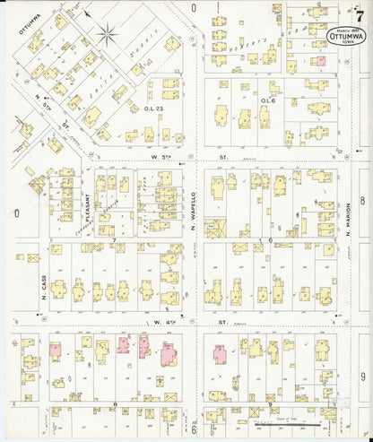 Sanborn Fire Insurance Map from Ottumwa, Wapello County, Iowa (1897), Sheet #0007 - Historic Sanborn Fire Insurance Map Print, vintage old map wall art