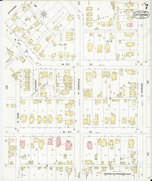 Sanborn Fire Insurance Map from Ottumwa, Wapello County, Iowa (1897), Sheet #0007 - Historic Sanborn Fire Insurance Map Print, vintage old map wall art