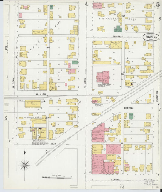 Sanborn Fire Insurance Map from Findlay, Hancock County, Ohio (1901), Sheet #0005 - Historic Sanborn Fire Insurance Map Print, vintage old map wall art, antique decor, genealogy gift, Ohio Ohio map