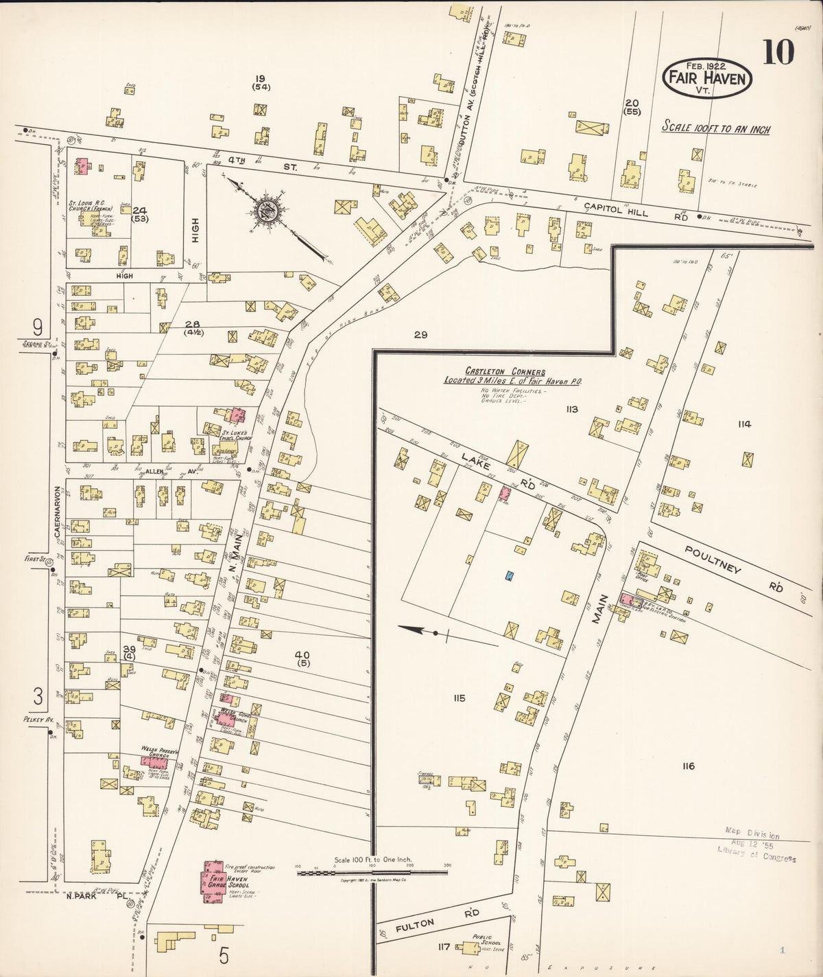 Sanborn Fire Insurance Map from Fair Haven, Rutland County, Vermont (1922), Sheet #0010 - Historic Sanborn Fire Insurance Map Print, vintage old map wall art, antique decor, genealogy gift, Vermont Vermont map