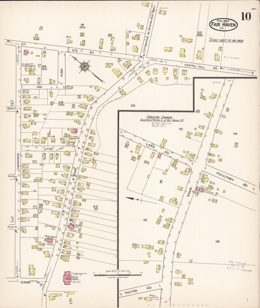 Sanborn Fire Insurance Map from Fair Haven, Rutland County, Vermont (1922), Sheet #0010 - Historic Sanborn Fire Insurance Map Print, vintage old map wall art, antique decor, genealogy gift, Vermont Vermont map