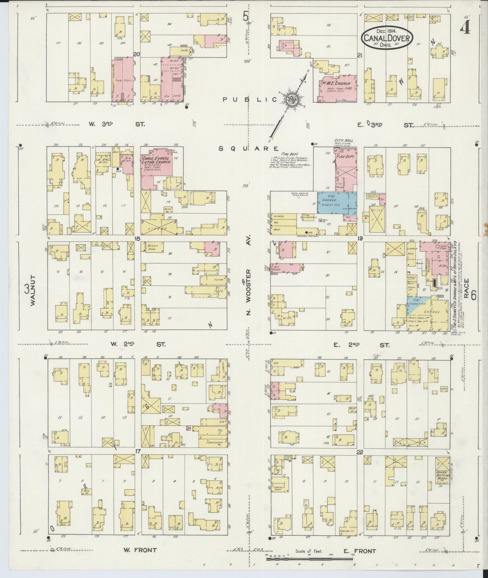 Sanborn Fire Insurance Map from Canal Dover, Tuscarawas County, Ohio (1914), Sheet #0004 - Historic Sanborn Fire Insurance Map Print, vintage old map wall art, antique decor, genealogy gift, Ohio Ohio map