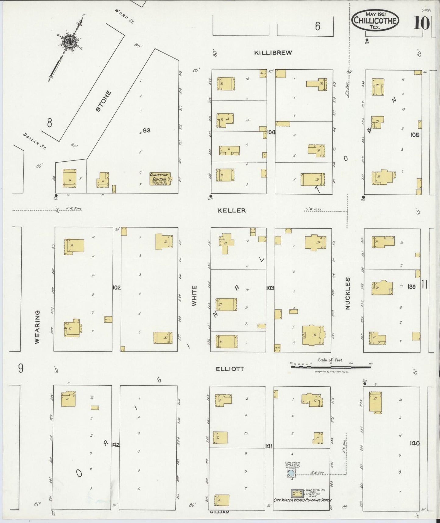 Sanborn Fire Insurance Map from Chillicothe, Hardeman County, Texas (1921), Sheet #0010 - Historic Sanborn Fire Insurance Map Print, vintage old map wall art, antique decor, genealogy gift, Texas Texas map