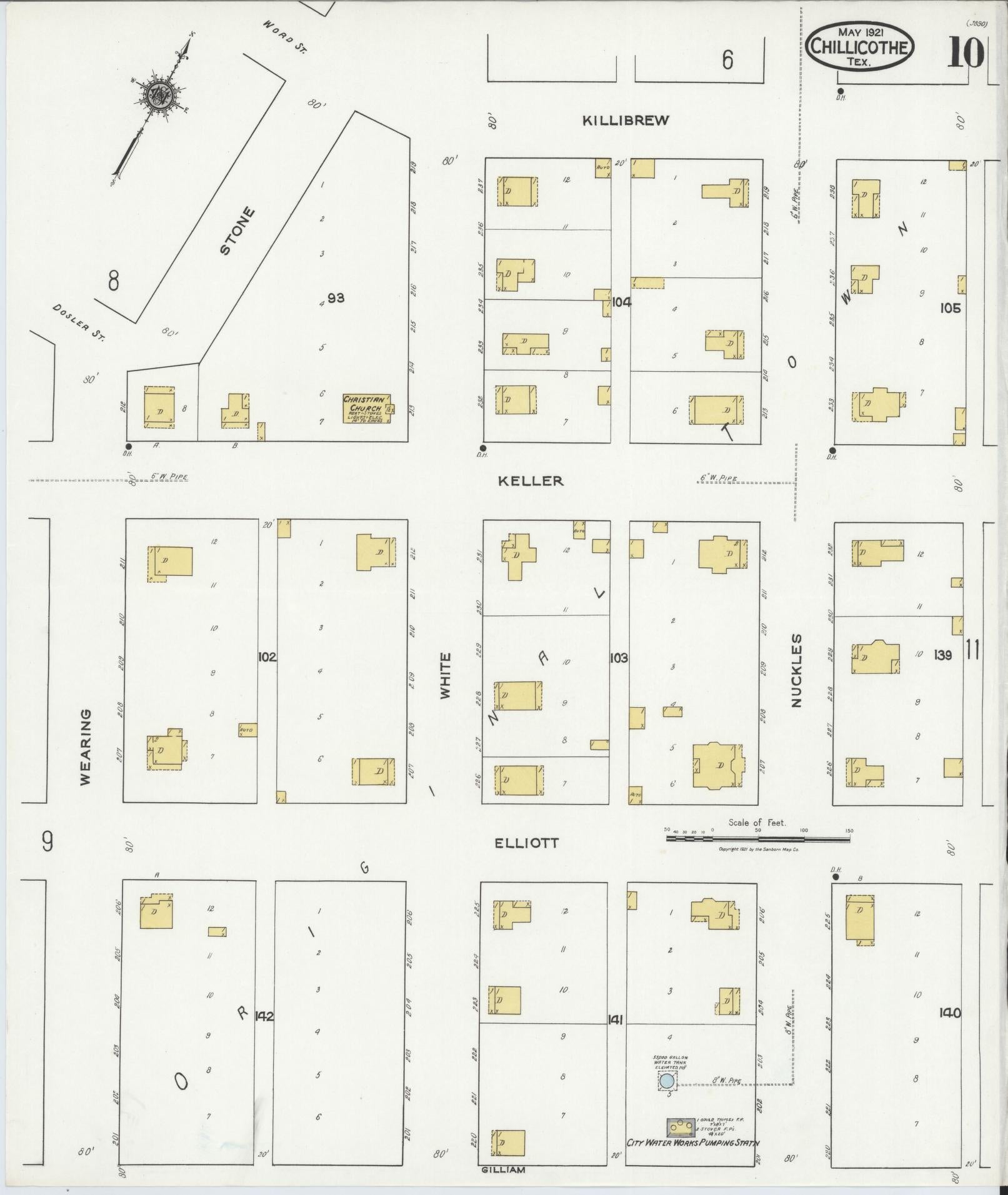 Sanborn Fire Insurance Map from Chillicothe, Hardeman County, Texas (1921), Sheet #0010 - Historic Sanborn Fire Insurance Map Print, vintage old map wall art, antique decor, genealogy gift, Texas Texas map