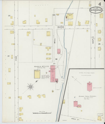 Sanborn Fire Insurance Map from Gainesville, Hall County, Georgia (1893), Sheet #0004 - Complete Map Set gallery image, historic Sanborn map, vintage wall art, Georgia Georgia