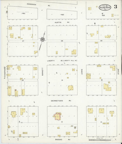 Sanborn Fire Insurance Map from Round Rock, Williamson County, Texas (1916), Sheet #0003 - Complete Map Set gallery image, historic Sanborn map, vintage wall art, Texas Texas