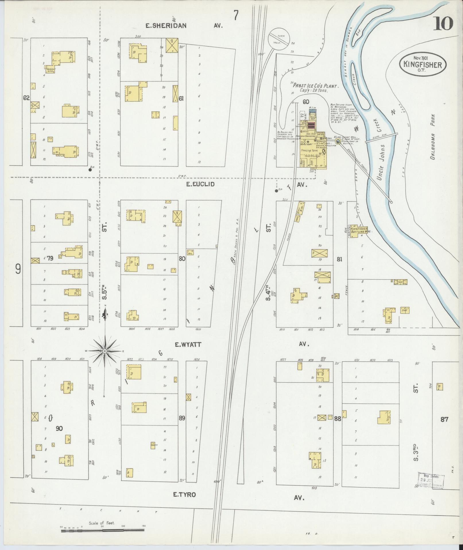 Sanborn Fire Insurance Map from Kingfisher, Kingfisher County, Oklahoma (1901), Sheet #0010 - Historic Sanborn Fire Insurance Map Print, vintage old map wall art, antique decor, genealogy gift, Oklahoma Oklahoma map
