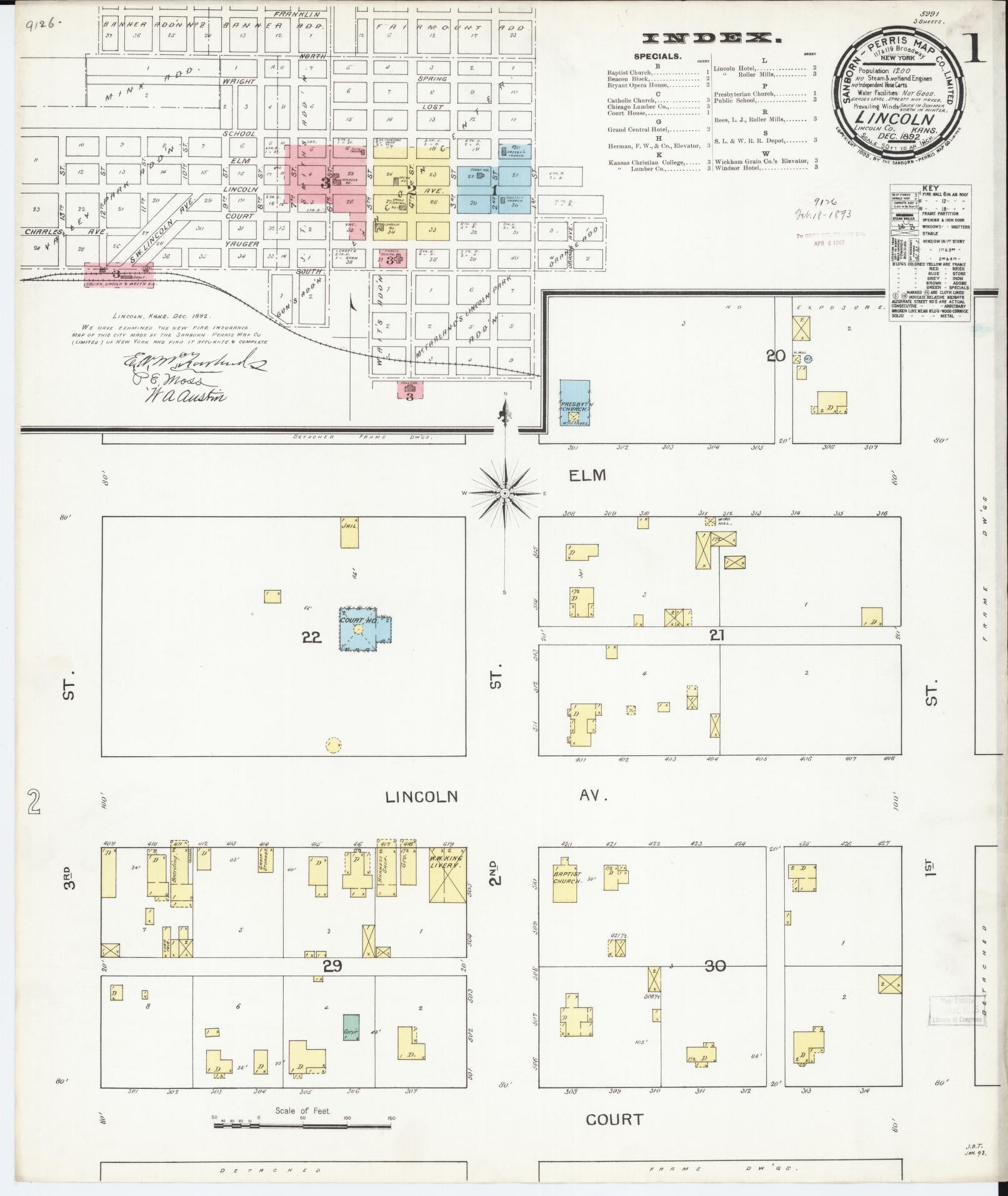 Sanborn Fire Insurance Map from Lincoln, Lincoln County, Kansas (1892), Sheet #0001 - Complete Map Set gallery image, historic Sanborn map, vintage wall art, Kansas Kansas