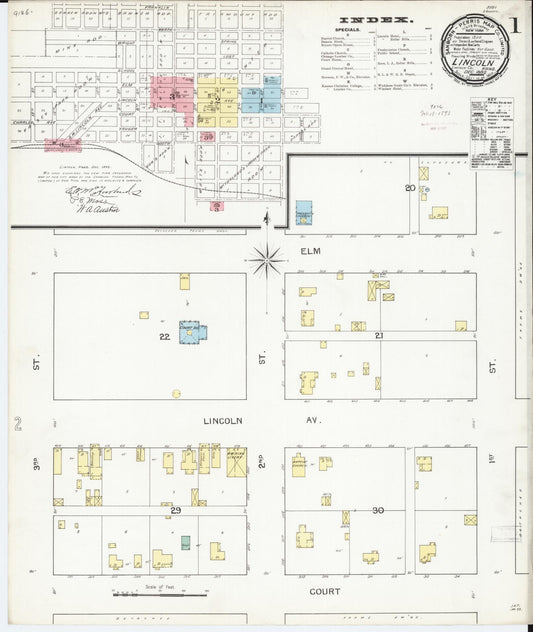 Sanborn Fire Insurance Map from Lincoln, Lincoln County, Kansas (1892), Sheet #0001 - Complete Map Set gallery image, historic Sanborn map, vintage wall art, Kansas Kansas