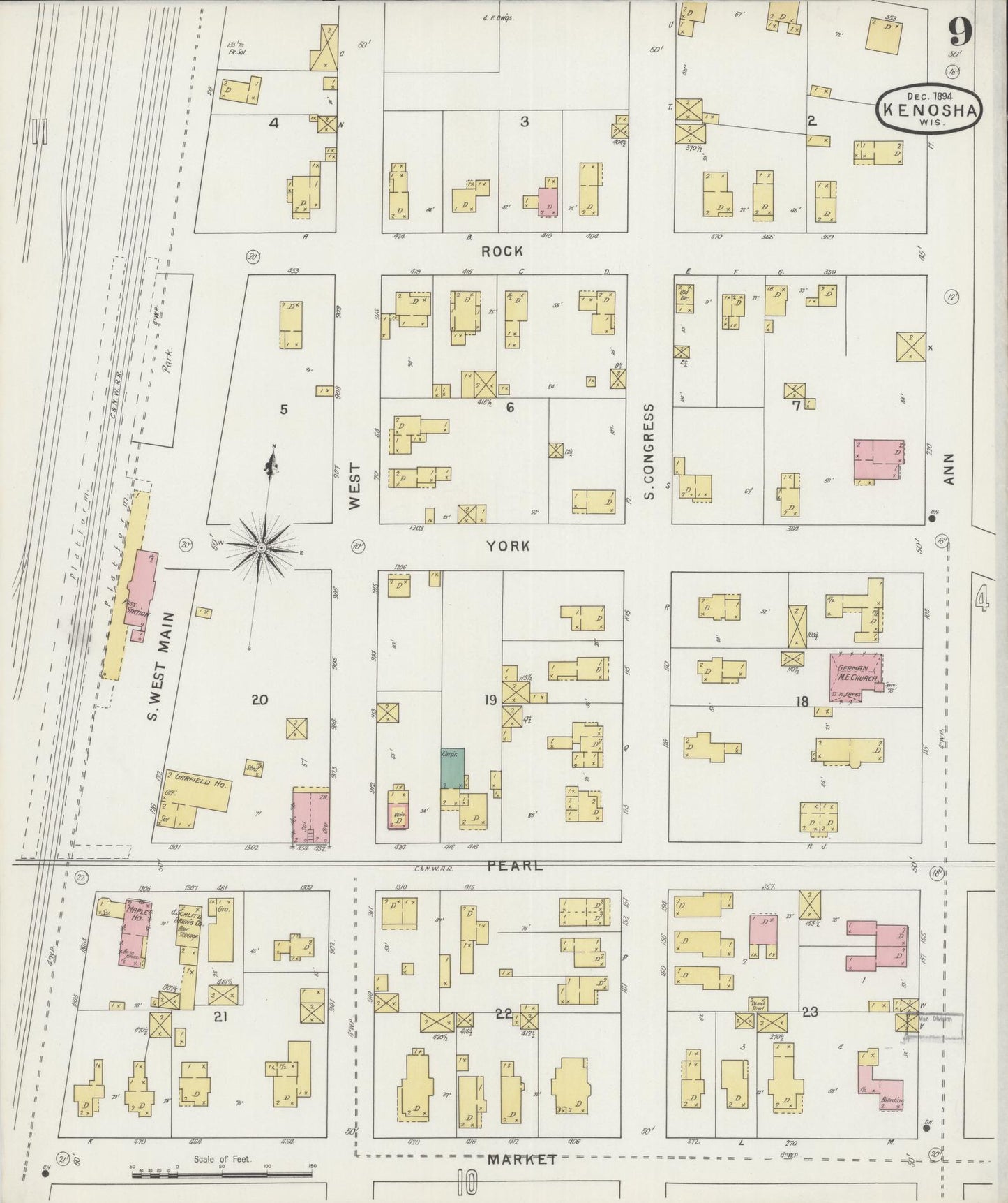 Sanborn Fire Insurance Map from Kenosha, Kenosha County, Wisconsin (1894), Sheet #0009 - Complete Map Set gallery image, historic Sanborn map, vintage wall art, Wisconsin Wisconsin