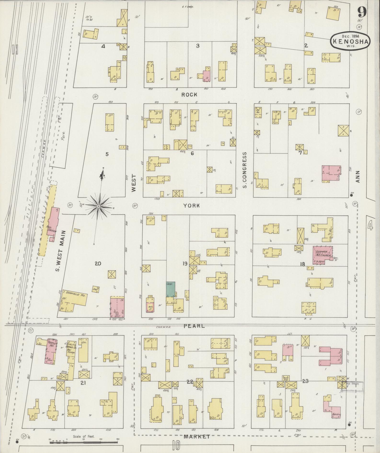 Sanborn Fire Insurance Map from Kenosha, Kenosha County, Wisconsin (1894), Sheet #0009 - Complete Map Set gallery image, historic Sanborn map, vintage wall art, Wisconsin Wisconsin