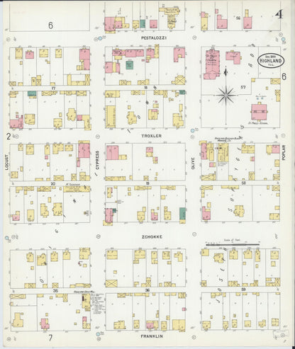 Sanborn Fire Insurance Map from Highland, Madison County, Illinois (1899), Sheet #0004 - Historic Sanborn Fire Insurance Map Print, vintage old map wall art, antique decor, genealogy gift, Illinois Illinois map