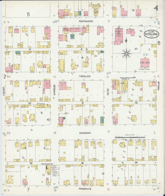 Sanborn Fire Insurance Map from Highland, Madison County, Illinois (1899), Sheet #0004 - Historic Sanborn Fire Insurance Map Print, vintage old map wall art, antique decor, genealogy gift, Illinois Illinois map