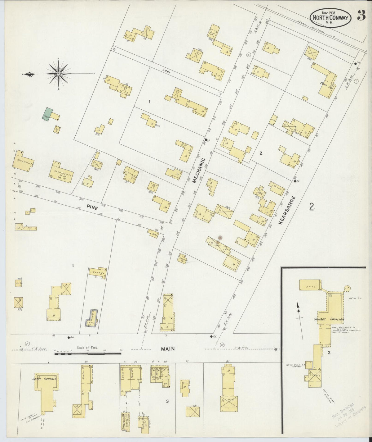 Sanborn Fire Insurance Map from North Conway, Carroll County, New Hampshire (1908), Sheet #0003 - Complete Map Set gallery image, historic Sanborn map, vintage wall art, New Hampshire New Hampshire