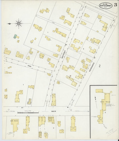 Sanborn Fire Insurance Map from North Conway, Carroll County, New Hampshire (1908), Sheet #0003 - Complete Map Set gallery image, historic Sanborn map, vintage wall art, New Hampshire New Hampshire
