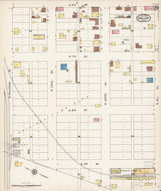 Sanborn Fire Insurance Map from Gallup, Mckinley County, New Mexico (1922), Sheet #0009 - Historic Sanborn Fire Insurance Map Print, vintage old map wall art, antique decor, genealogy gift, New Mexico New Mexico map