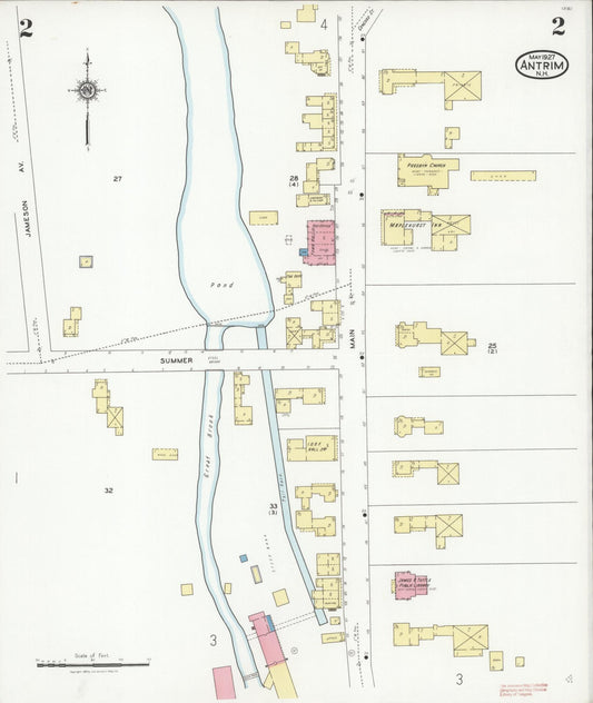 Sanborn Fire Insurance Map from Antrim, Hillsborough County, New Hampshire (1927), Sheet #0002 - Historic Sanborn Fire Insurance Map Print, vintage old map wall art, antique decor, genealogy gift, New Hampshire New Hampshire map