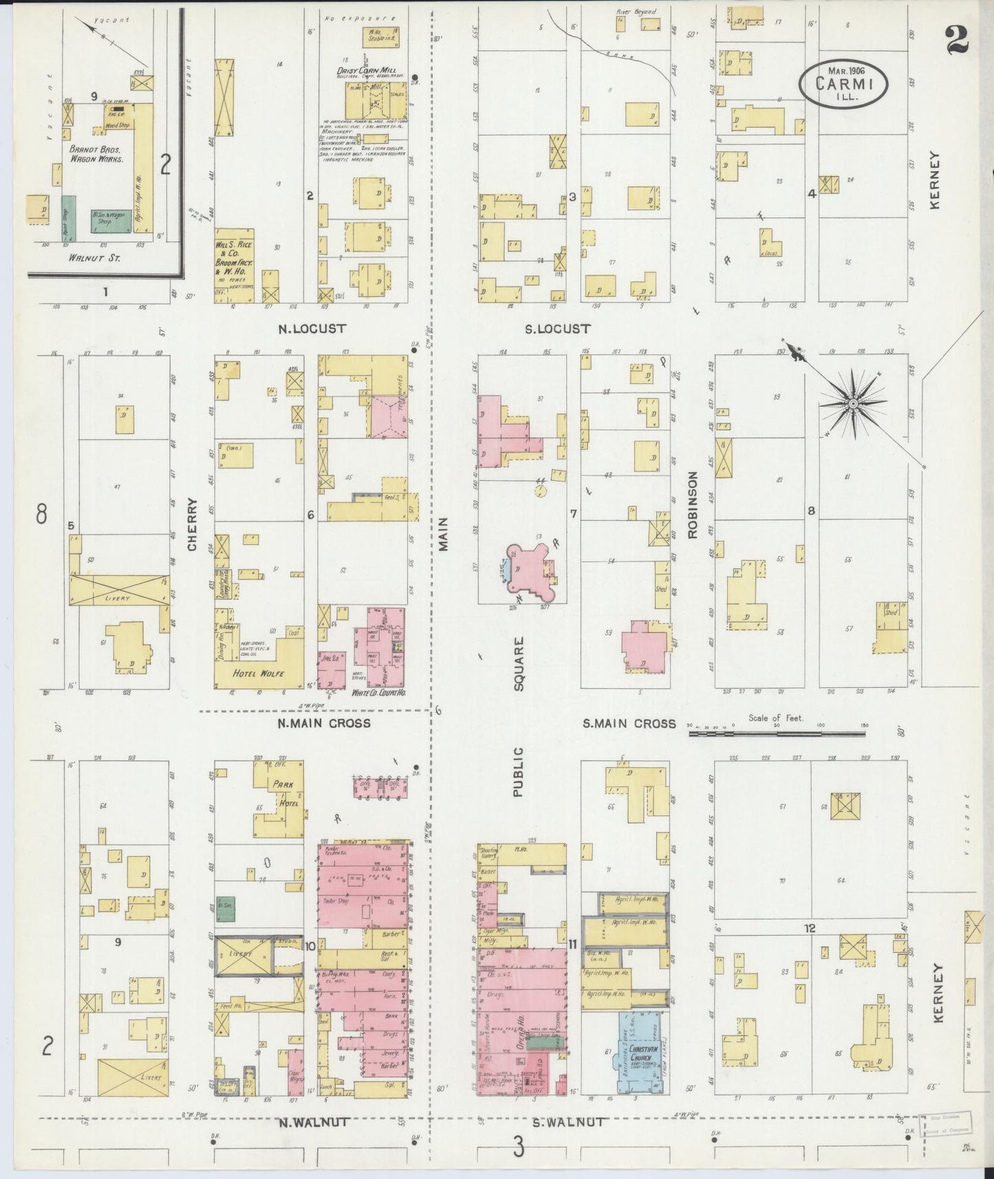 Sanborn Fire Insurance Map from Carmi, White County, Illinois (1906), Sheet #0002 - Historic Sanborn Fire Insurance Map Print, vintage old map wall art, antique decor, genealogy gift, Illinois Illinois map