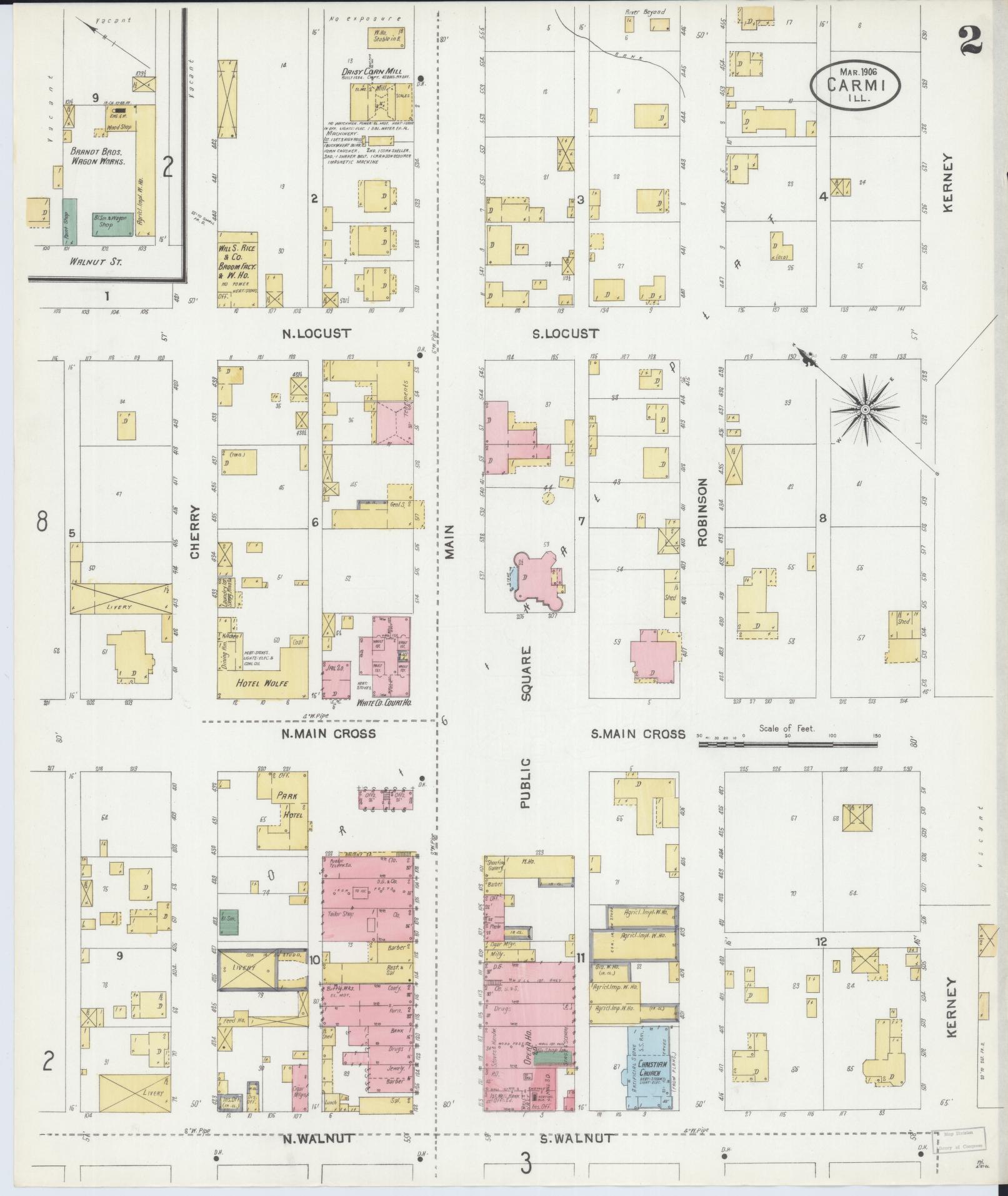 Sanborn Fire Insurance Map from Carmi, White County, Illinois (1906), Sheet #0002 - Historic Sanborn Fire Insurance Map Print, vintage old map wall art, antique decor, genealogy gift, Illinois Illinois map