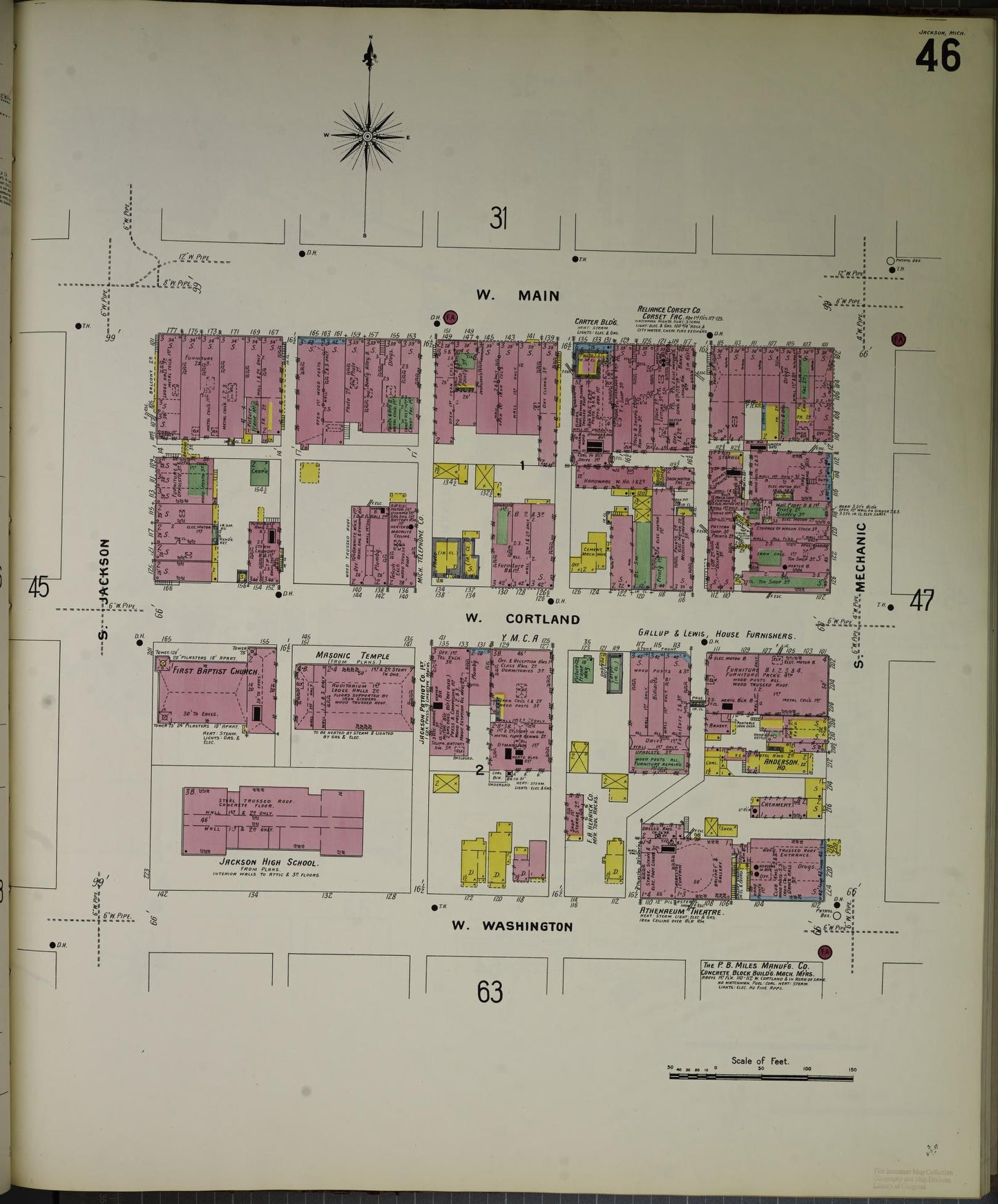 Sanborn Fire Insurance Map from Jackson, Jackson County, Michigan (1907), Sheet #0046 - Complete Map Set gallery image, historic Sanborn map, vintage wall art, Michigan Michigan