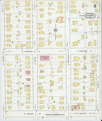 Sanborn Fire Insurance Map from Shawnee, Pottawatomie County, Oklahoma (1919), Sheet #0008 - Complete Map Set gallery image, historic Sanborn map, vintage wall art, Oklahoma Oklahoma