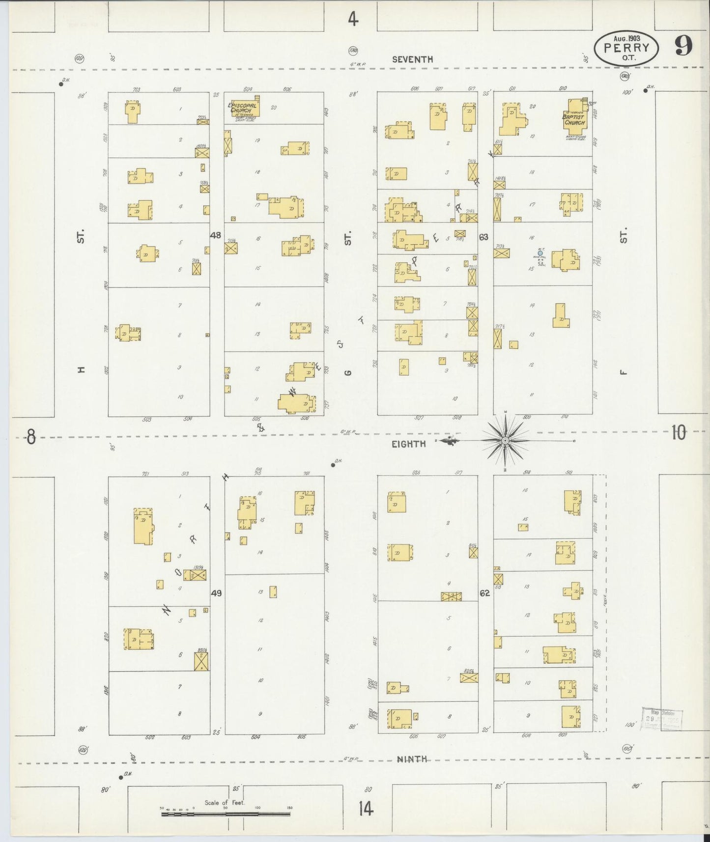 Sanborn Fire Insurance Map from Perry, Noble County, Oklahoma (1903), Sheet #0009 - Complete Map Set gallery image, historic Sanborn map, vintage wall art, Oklahoma Oklahoma