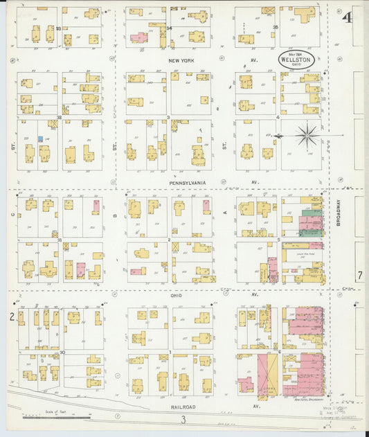 Sanborn Fire Insurance Map from Wellston, Jackson County, Ohio (1904), Sheet #0004 - Historic Sanborn Fire Insurance Map Print, vintage old map wall art, antique decor, genealogy gift, Ohio Ohio map
