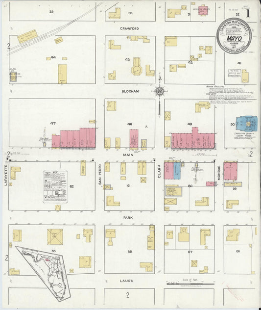 Sanborn Fire Insurance Map from Mayo, Lafayette County, Florida (1917), Sheet #0001 - Historic Sanborn Fire Insurance Map Print, vintage old map wall art, antique decor, genealogy gift, Florida Florida map