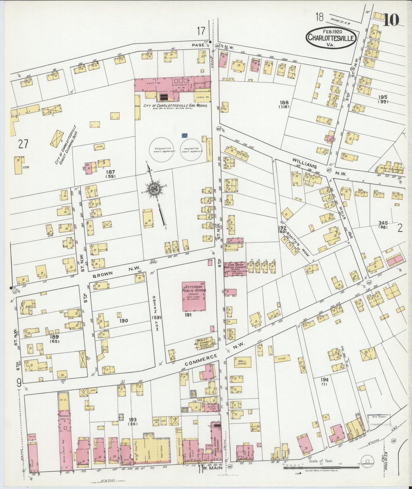 Sanborn Fire Insurance Map from Charlottesville, Independent Cities, Virginia (1920), Sheet #0010 - Complete Map Set gallery image, historic Sanborn map, vintage wall art, Virginia Virginia