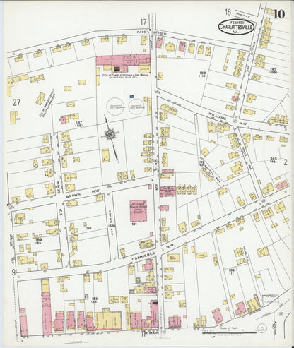 Sanborn Fire Insurance Map from Charlottesville, Independent Cities, Virginia (1920), Sheet #0010 - Complete Map Set gallery image, historic Sanborn map, vintage wall art, Virginia Virginia