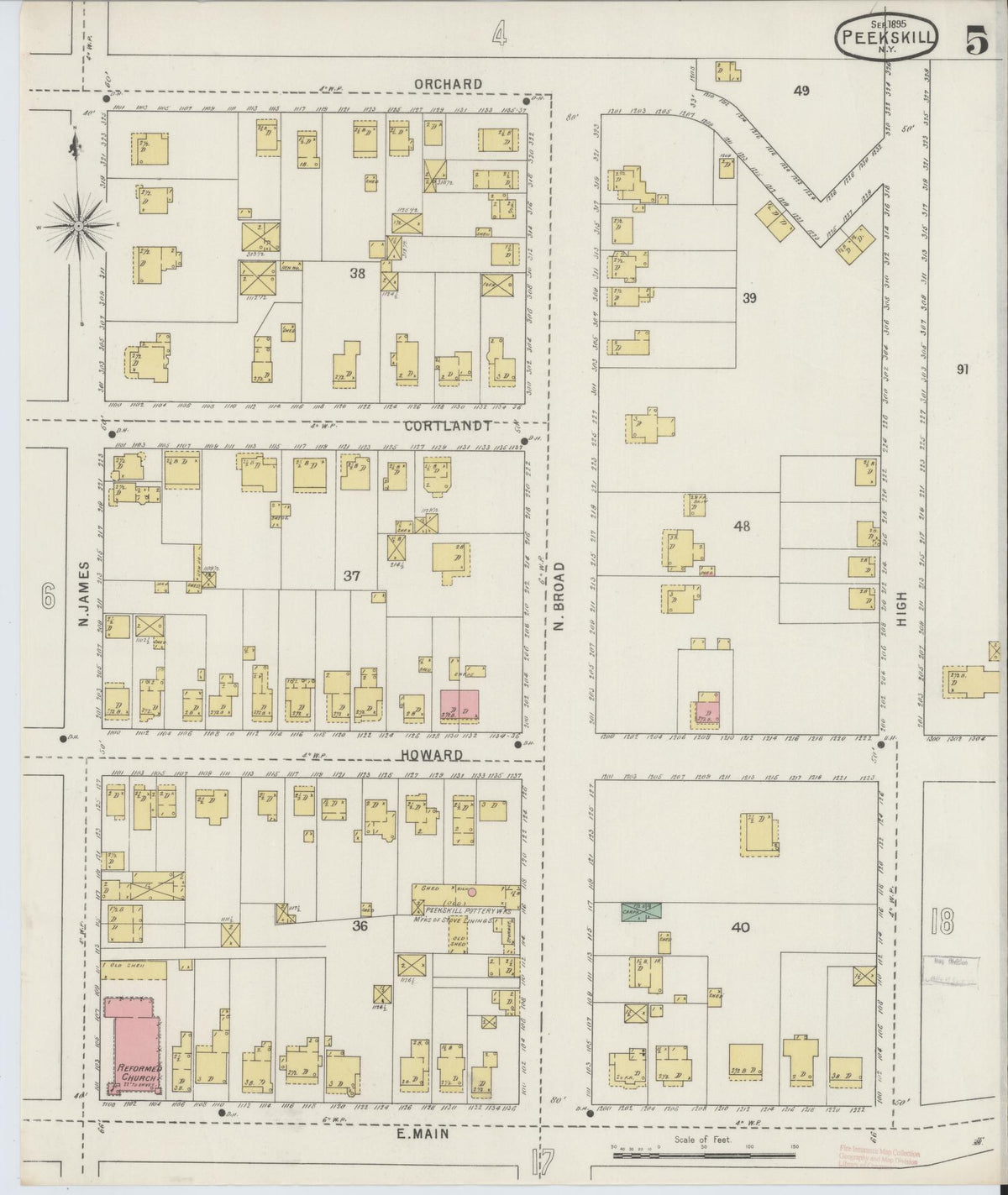 Sanborn Fire Insurance Map from Peekskill, Westchester County, New York (1895), Sheet #0005 - Historic Sanborn Fire Insurance Map Print, vintage old map wall art, antique decor, genealogy gift, New York New York map