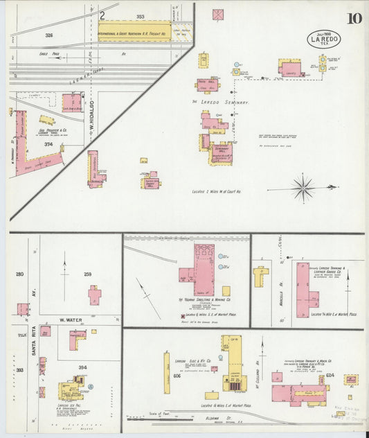 Sanborn Fire Insurance Map from Laredo, Webb County, Texas (1900), Sheet #0010 - Historic Sanborn Fire Insurance Map Print, vintage old map wall art, antique decor, genealogy gift, Texas Texas map