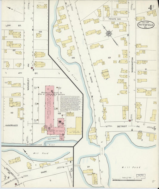 Sanborn Fire Insurance Map from Pittsfield, Somerset County, Maine (1914), Sheet #0004 - Historic Sanborn Fire Insurance Map Print, vintage old map wall art, antique decor, genealogy gift, Maine Maine map