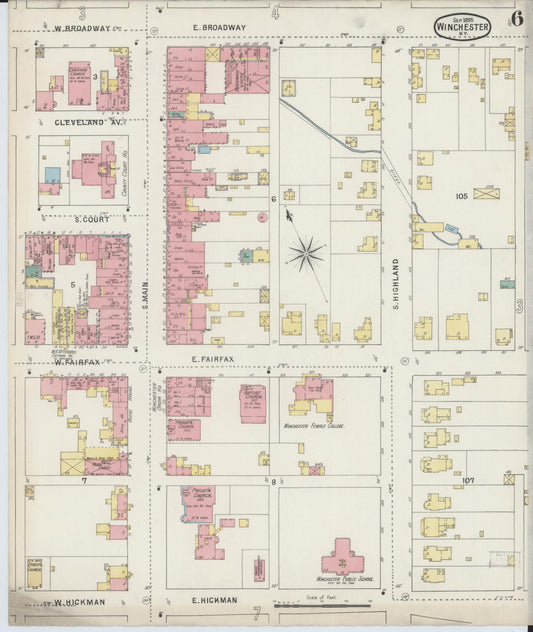 Sanborn Fire Insurance Map from Winchester, Clark County, Kentucky (1895), Sheet #0006 - Historic Sanborn Fire Insurance Map Print, vintage old map wall art, antique decor, genealogy gift, Kentucky Kentucky map