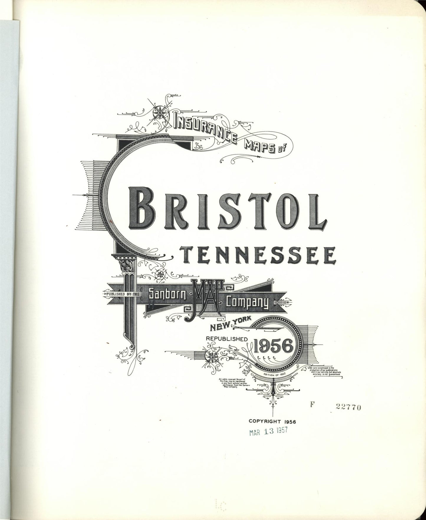 Sanborn Fire Insurance Map from Bristol, Sullivan County, Tennessee (1956), Sheet #0001 - Historic Sanborn Fire Insurance Map Print, vintage old map wall art, antique decor, genealogy gift, Tennessee Tennessee map