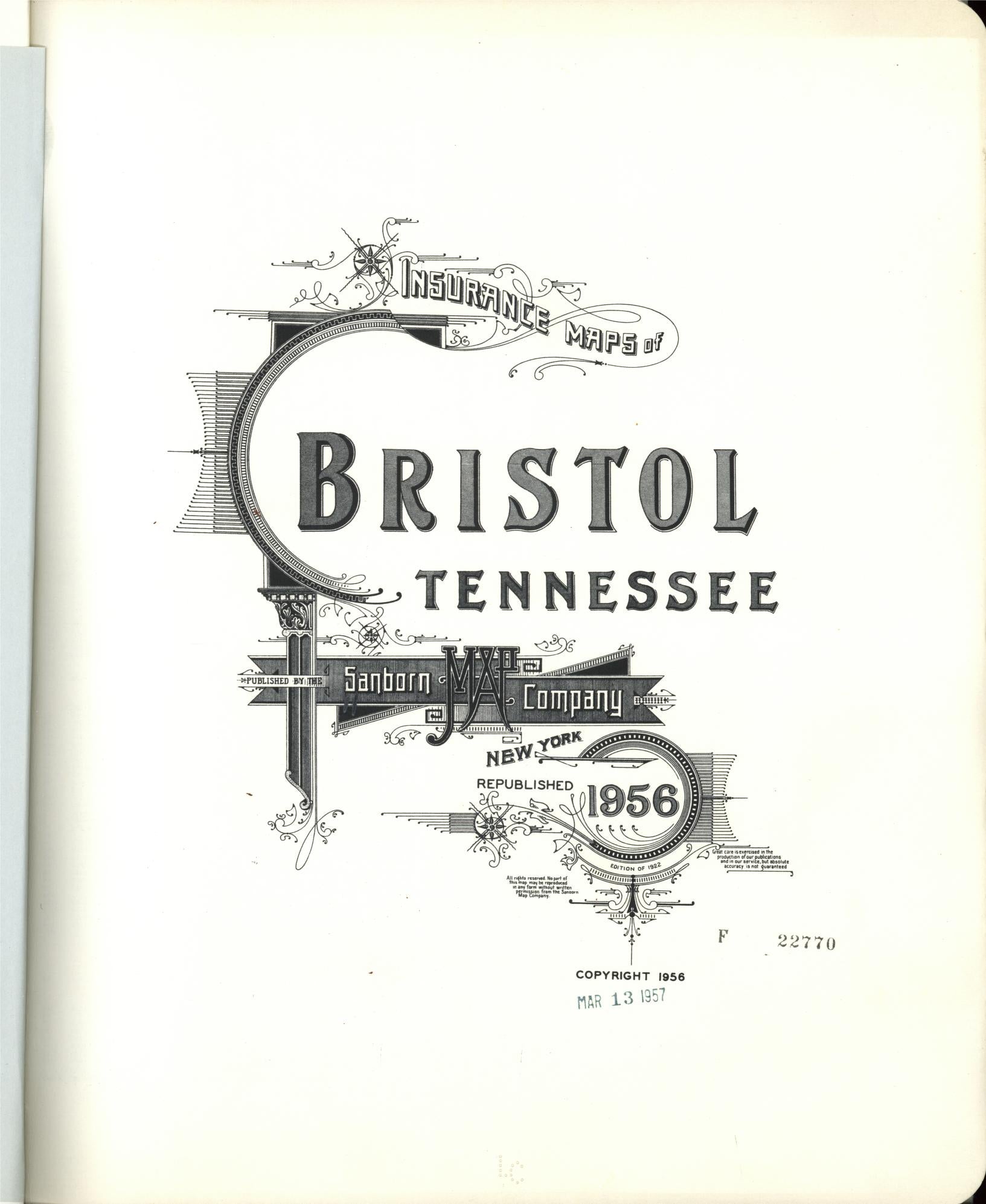 Sanborn Fire Insurance Map from Bristol, Sullivan County, Tennessee (1956), Sheet #0001 - Historic Sanborn Fire Insurance Map Print, vintage old map wall art, antique decor, genealogy gift, Tennessee Tennessee map