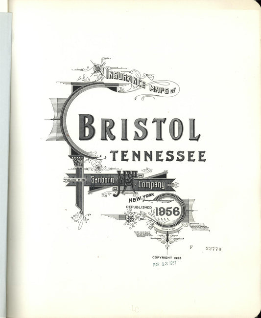 Sanborn Fire Insurance Map from Bristol, Sullivan County, Tennessee (1956), Sheet #0001 - Historic Sanborn Fire Insurance Map Print, vintage old map wall art, antique decor, genealogy gift, Tennessee Tennessee map