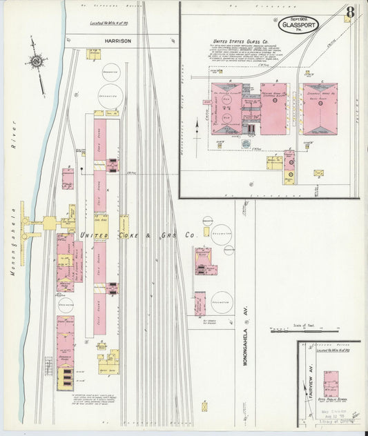 Sanborn Fire Insurance Map from Glassport, Allegheny County, Pennsylvania (1909), Sheet #0008 - Historic Sanborn Fire Insurance Map Print, vintage old map wall art, antique decor, genealogy gift, Pennsylvania Pennsylvania map