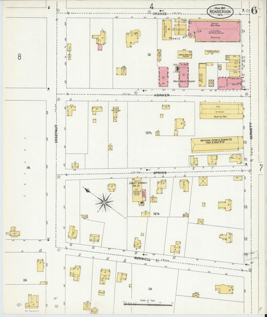 Sanborn Fire Insurance Map from Henderson, Vance County, North Carolina (1907), Sheet #0006 - Historic Sanborn Fire Insurance Map Print, vintage old map wall art, antique decor, genealogy gift, North Carolina North Carolina map