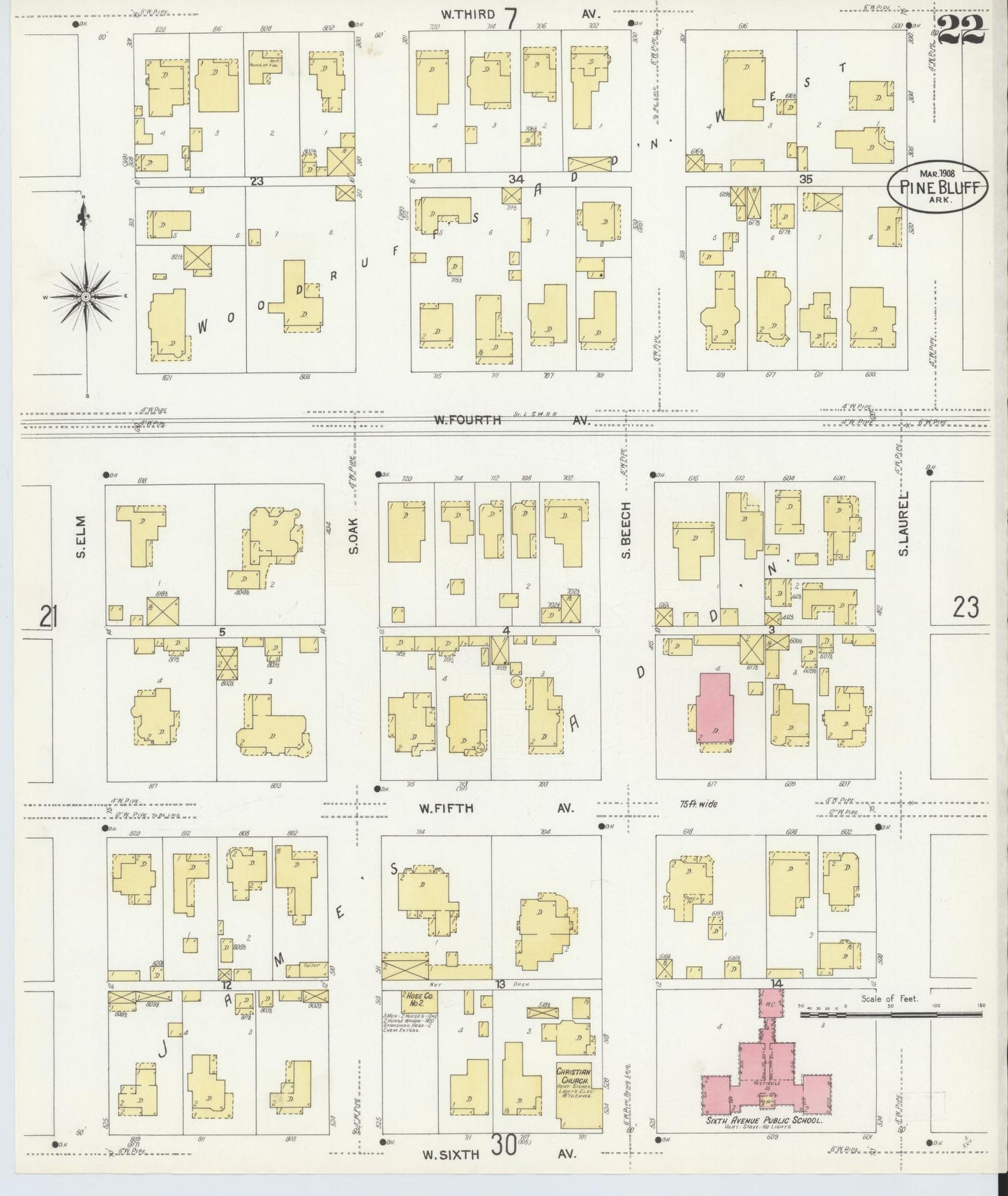Sanborn Fire Insurance Map from Pine Bluff, Jefferson County, Arkansas (1908), Sheet #0022 - Complete Map Set gallery image, historic Sanborn map, vintage wall art, Arkansas Arkansas