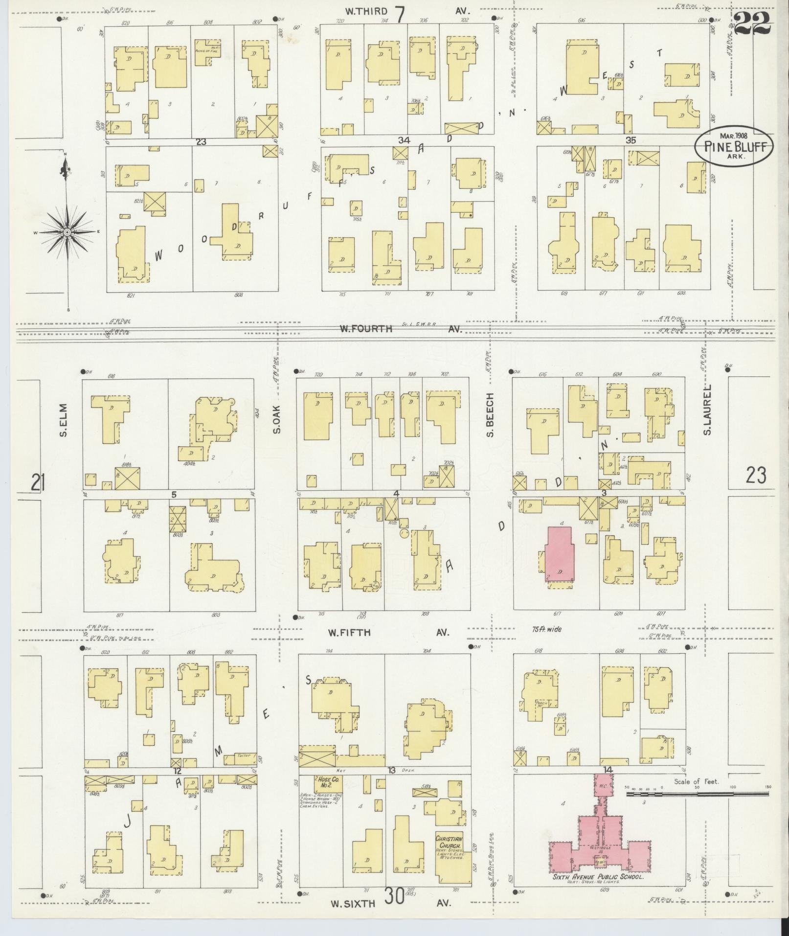 Sanborn Fire Insurance Map from Pine Bluff, Jefferson County, Arkansas (1908), Sheet #0022 - Complete Map Set gallery image, historic Sanborn map, vintage wall art, Arkansas Arkansas