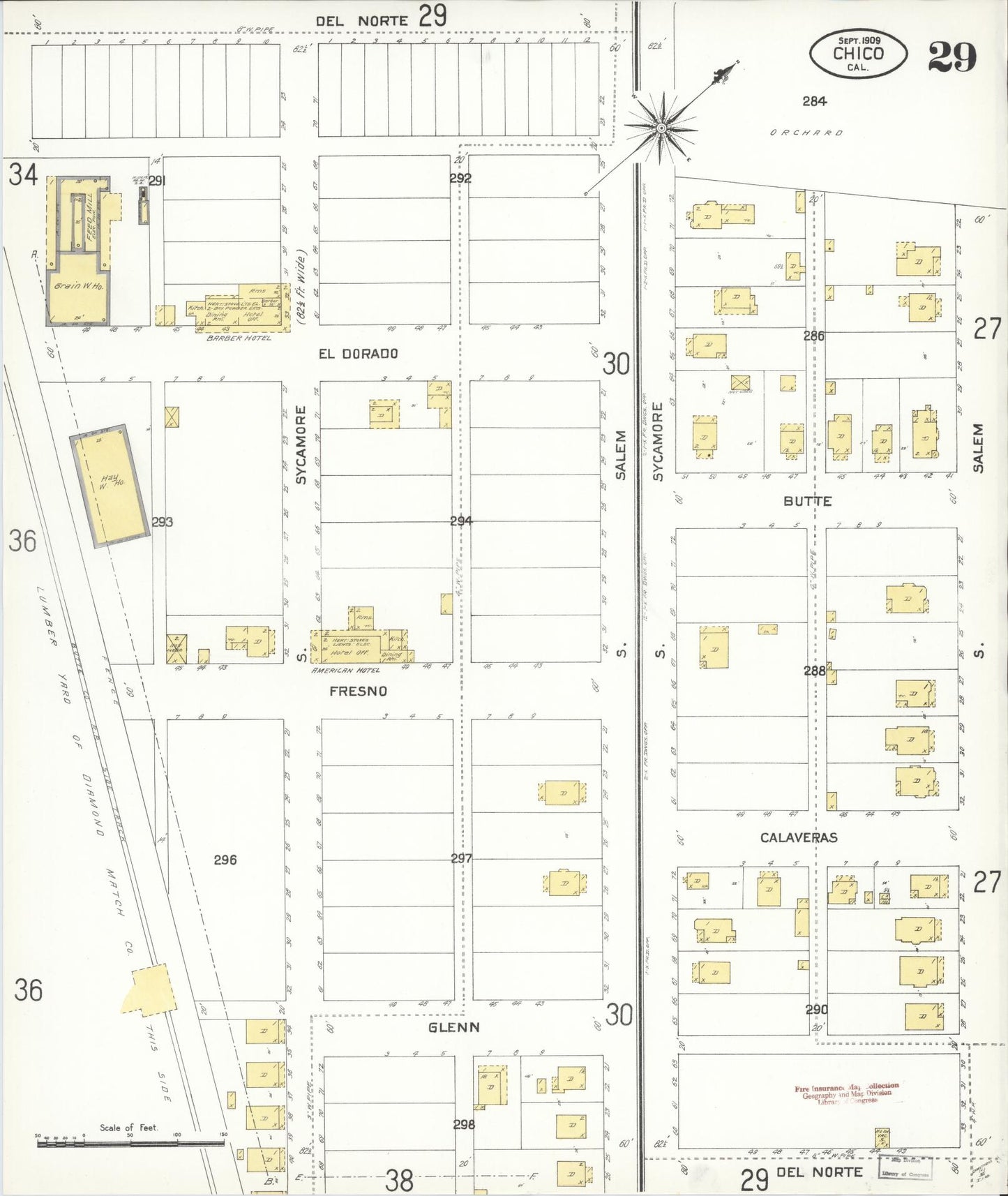 Sanborn Fire Insurance Map from Chico, Butte County, California (1909), Sheet #0029 - Historic Sanborn Fire Insurance Map Print, vintage old map wall art, antique decor, genealogy gift, California California map