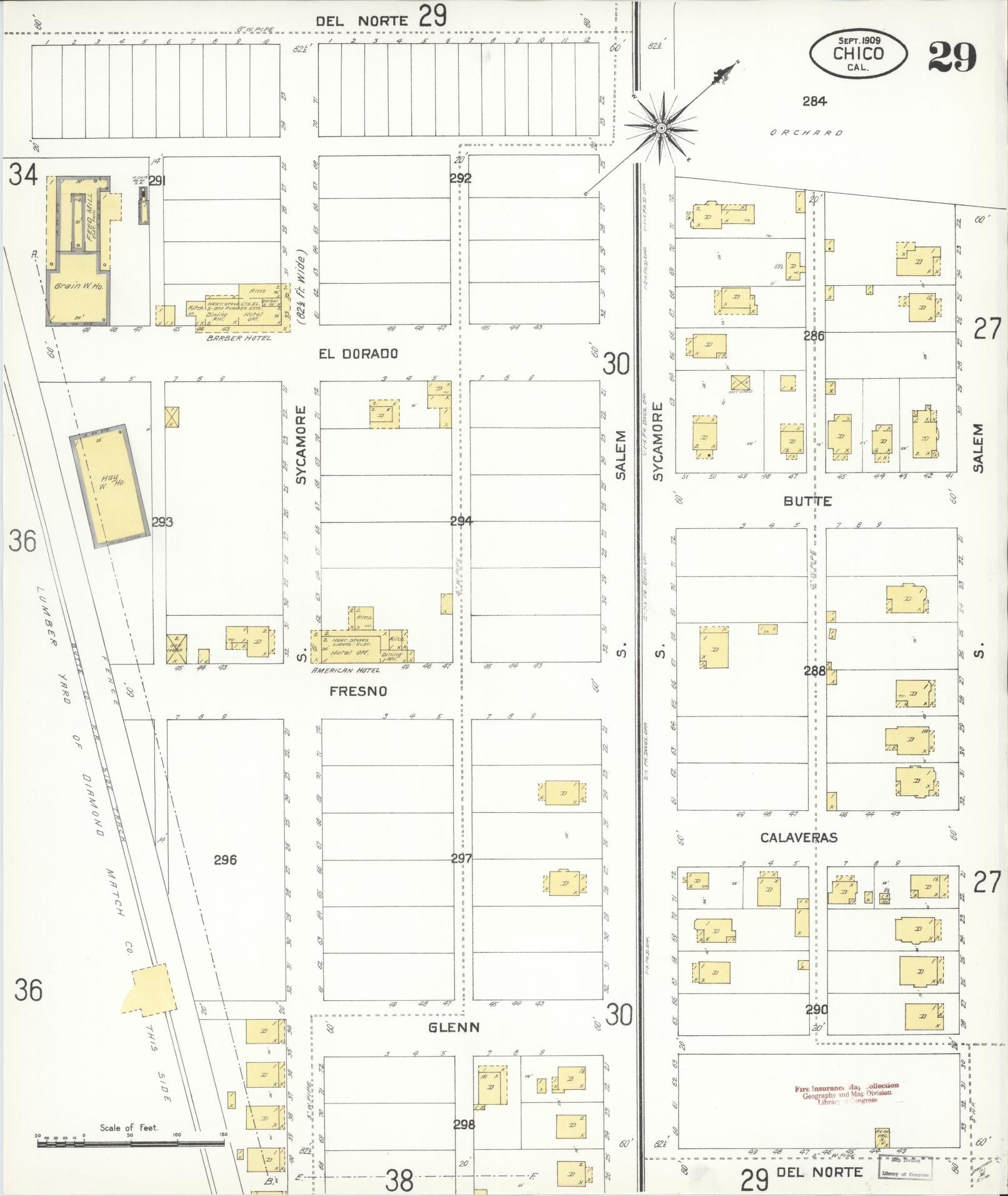 Sanborn Fire Insurance Map from Chico, Butte County, California (1909), Sheet #0029 - Historic Sanborn Fire Insurance Map Print, vintage old map wall art, antique decor, genealogy gift, California California map