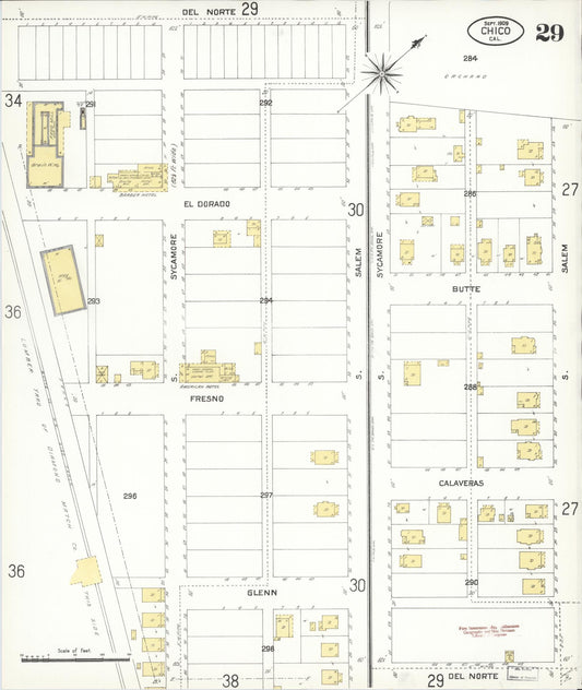 Sanborn Fire Insurance Map from Chico, Butte County, California (1909), Sheet #0029 - Historic Sanborn Fire Insurance Map Print, vintage old map wall art, antique decor, genealogy gift, California California map