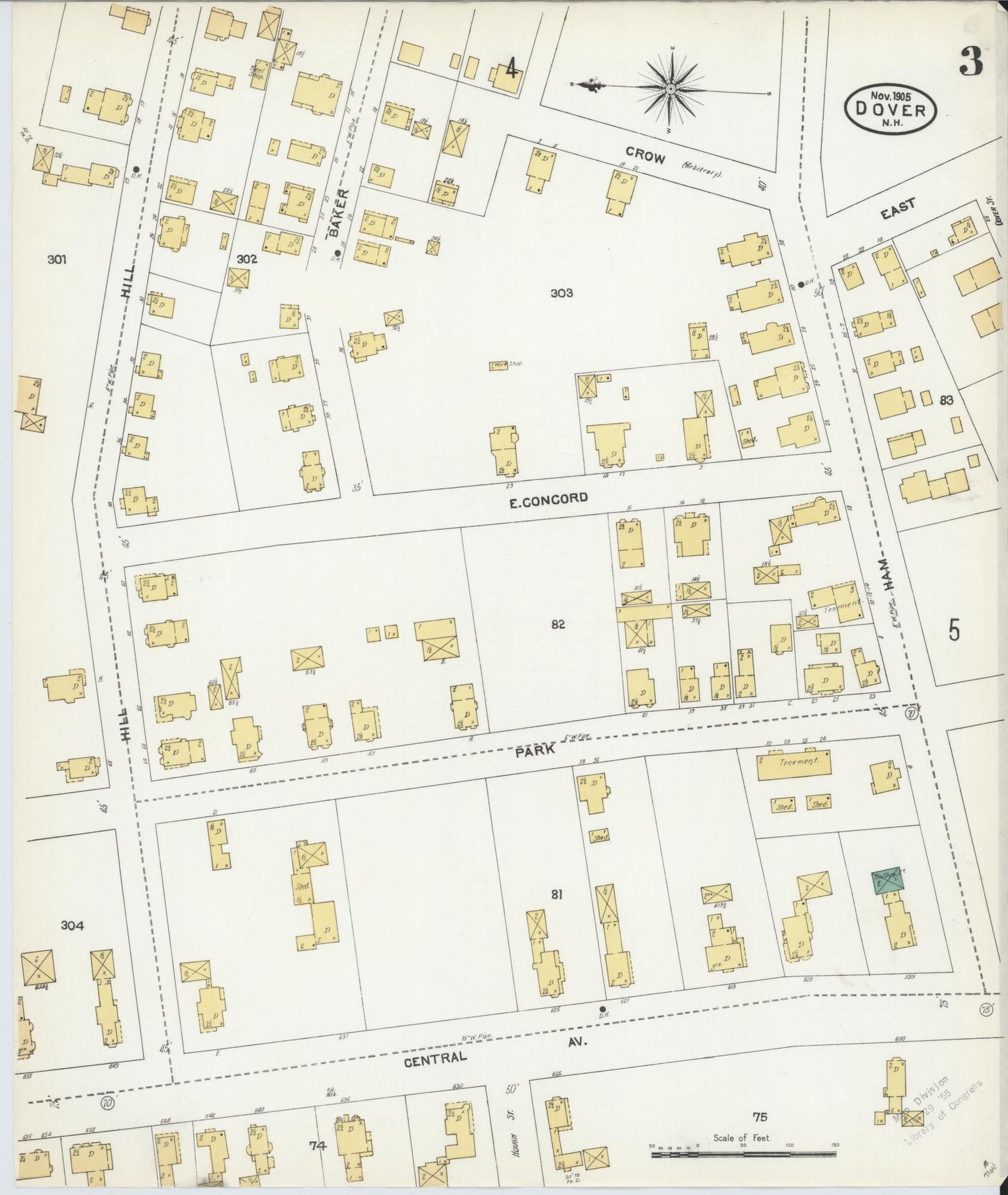 Sanborn Fire Insurance Map from Dover, Strafford County, New Hampshire (1905), Sheet #0003 - Complete Map Set gallery image, historic Sanborn map, vintage wall art, New Hampshire New Hampshire