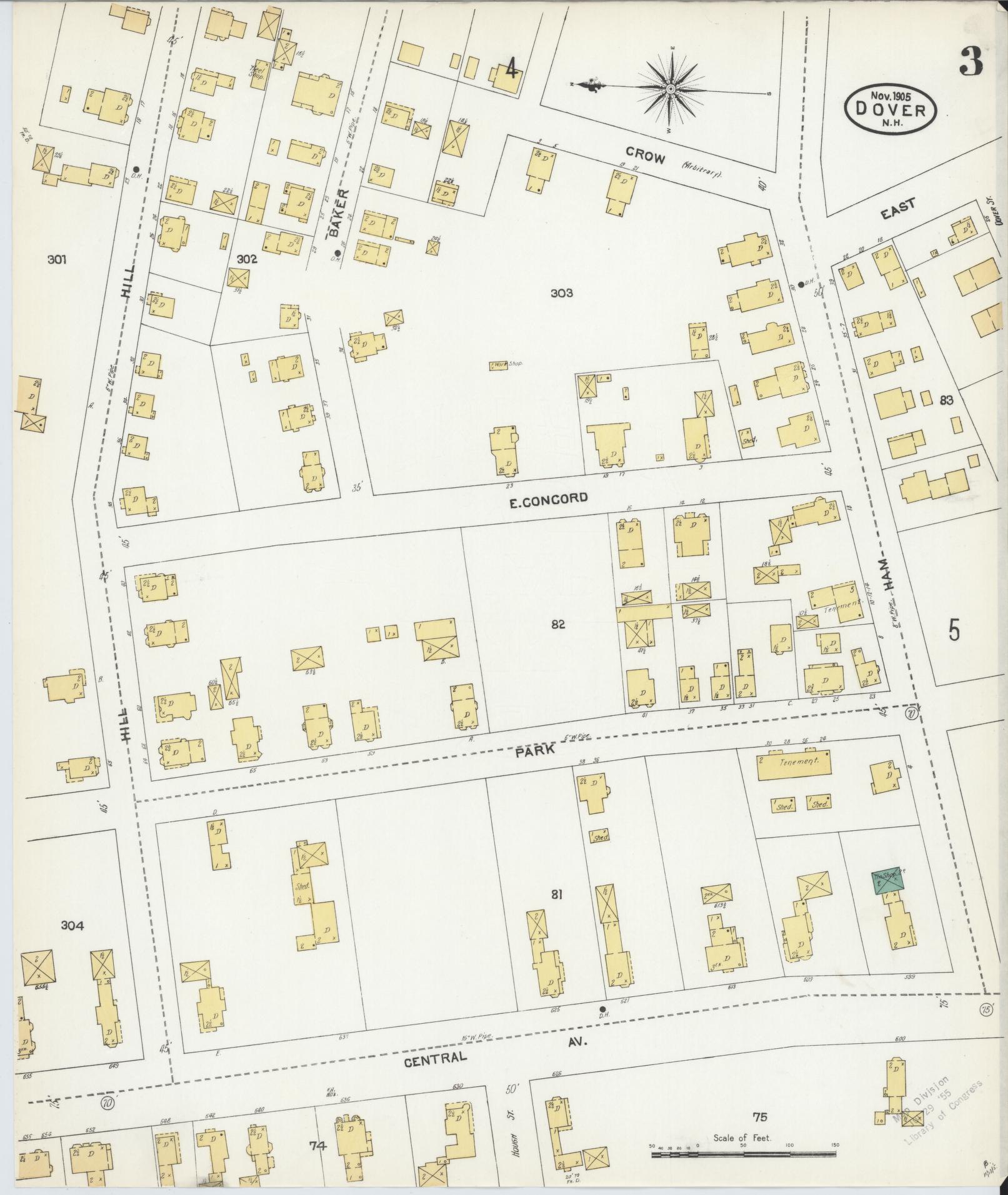 Sanborn Fire Insurance Map from Dover, Strafford County, New Hampshire (1905), Sheet #0003 - Complete Map Set gallery image, historic Sanborn map, vintage wall art, New Hampshire New Hampshire