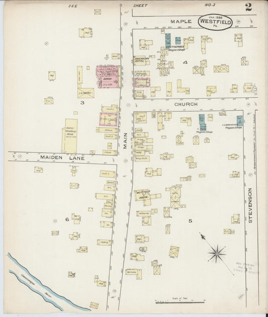 Sanborn Fire Insurance Map from Westfield, Tioga County, Pennsylvania (1886), Sheet #0002 - Historic Sanborn Fire Insurance Map Print, vintage old map wall art, antique decor, genealogy gift, Pennsylvania Pennsylvania map