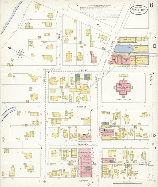 Sanborn Fire Insurance Map from Pendleton, Umatilla County, Oregon (1903), Sheet #0006 - Historic Sanborn Fire Insurance Map Print, vintage old map wall art, antique decor, genealogy gift, Oregon Oregon map