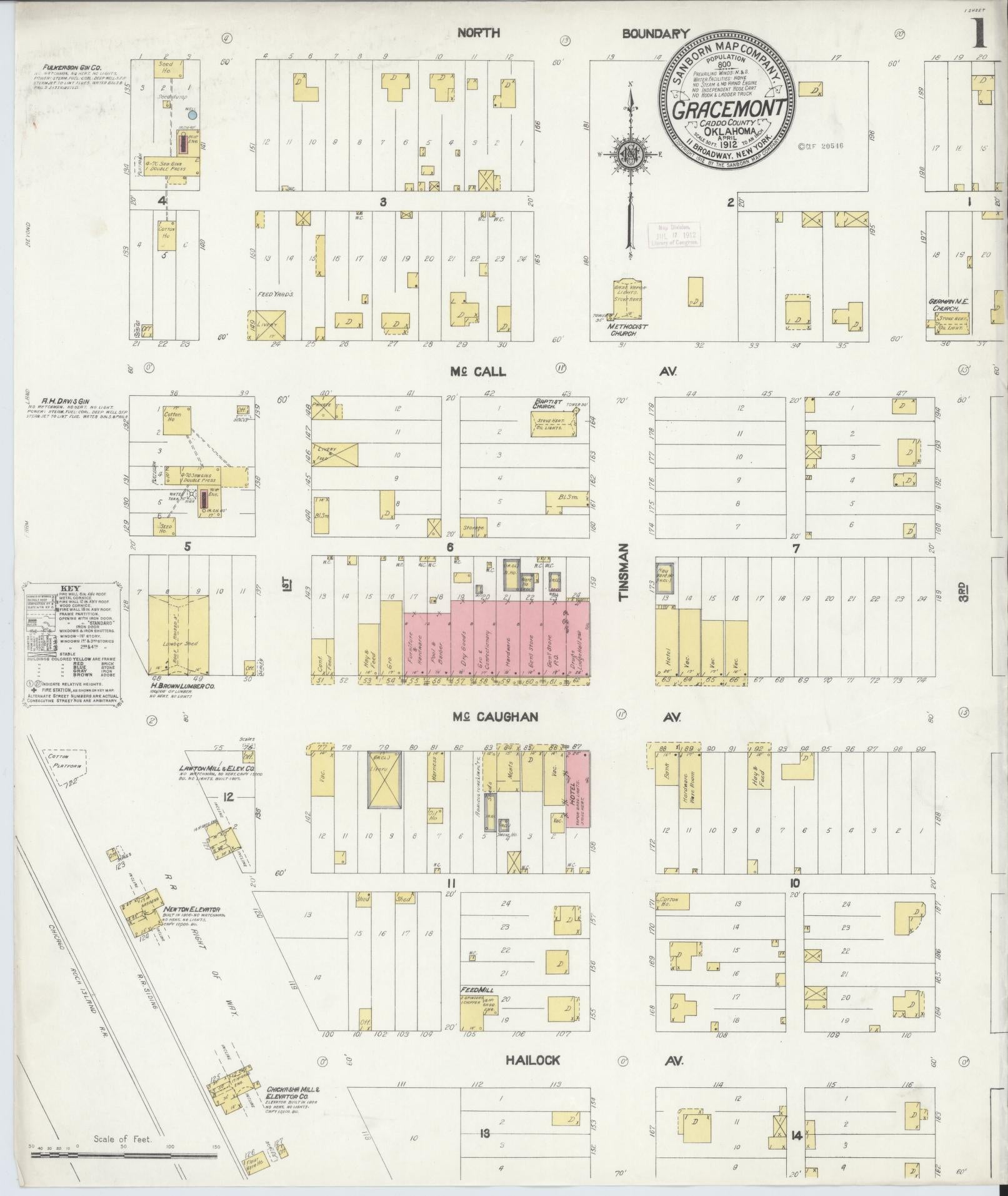 Sanborn Fire Insurance Map from Gracemont, Caddo County, Oklahoma (1912), Sheet #0001 - Historic Sanborn Fire Insurance Map Print, vintage old map wall art, antique decor, genealogy gift, Oklahoma Oklahoma map