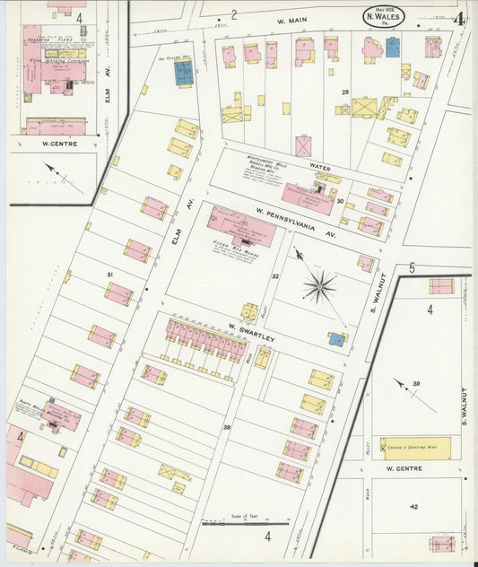 Sanborn Fire Insurance Map from North Wales, Montgomery County, Pennsylvania (1909), Sheet #0004 - Historic Sanborn Fire Insurance Map Print, vintage old map wall art, antique decor, genealogy gift, Pennsylvania Pennsylvania map